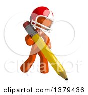 Clipart Of An Orange Man Football Player Holding A Pencil Royalty Free Illustration
