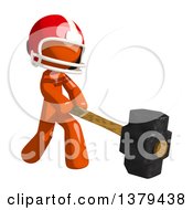 Clipart Of An Orange Man Football Player Swinging A Sledgehammer Royalty Free Illustration