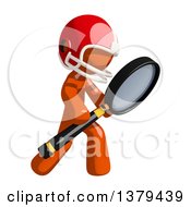Poster, Art Print Of Orange Man Football Player Searching With A Magnifying Glass