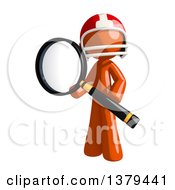 Clipart Of An Orange Man Football Player Searching With A Magnifying Glass Royalty Free Illustration