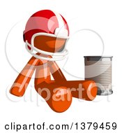 Orange Man Football Player Begging With A Can
