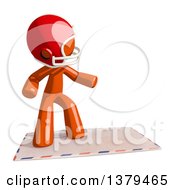 Poster, Art Print Of Orange Man Football Player Surfing On An Envelope
