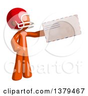 Clipart Of An Orange Man Football Player Holding An Envelope Royalty Free Illustration