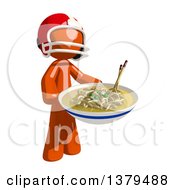 Poster, Art Print Of Orange Man Football Player With A Bowl Of Noodles