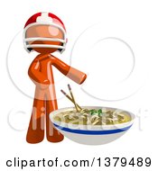 Poster, Art Print Of Orange Man Football Player With A Bowl Of Noodles