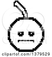 Clipart Of A Black And White Serious Cherry Character In 8 Bit Style Royalty Free Vector Illustration