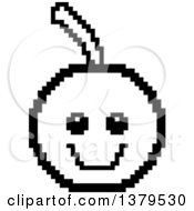 Clipart Of A Black And White Happy Cherry Character In 8 Bit Style Royalty Free Vector Illustration