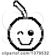 Poster, Art Print Of Black And White Winking Cherry Character In 8 Bit Style