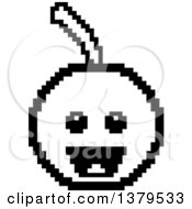Clipart Of A Black And White Happy Cherry Character In 8 Bit Style Royalty Free Vector Illustration by Cory Thoman
