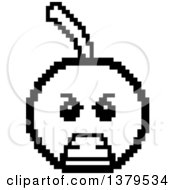 Clipart Of A Black And White Mad Cherry Character In 8 Bit Style Royalty Free Vector Illustration