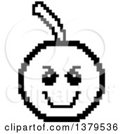 Clipart Of A Black And White Grinning Evil Cherry Character In 8 Bit Style Royalty Free Vector Illustration
