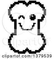 Clipart Of A Black And White Winking Bone Character In 8 Bit Style Royalty Free Vector Illustration