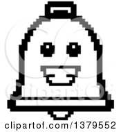 Clipart Of A Black And White Happy Bell Character In 8 Bit Style Royalty Free Vector Illustration