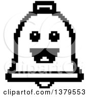 Clipart Of A Black And White Happy Bell Character In 8 Bit Style Royalty Free Vector Illustration