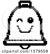 Clipart Of A Black And White Winking Bell Character In 8 Bit Style Royalty Free Vector Illustration