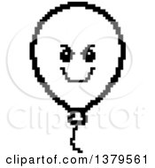 Clipart Of A Black And White Grinning Evil Party Balloon Character In 8 Bit Style Royalty Free Vector Illustration
