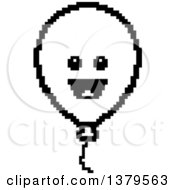 Clipart Of A Black And White Happy Party Balloon Character In 8 Bit Style Royalty Free Vector Illustration