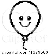 Clipart Of A Black And White Happy Party Balloon Character In 8 Bit Style Royalty Free Vector Illustration