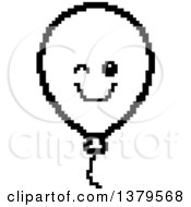 Clipart Of A Black And White Winking Party Balloon Character In 8 Bit Style Royalty Free Vector Illustration by Cory Thoman