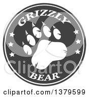 Grizzly Bear Paw With Text On A Gray Circle