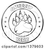 Poster, Art Print Of Black And White Grizzly Bear Paw And Text In A Circle