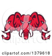 Poster, Art Print Of Retro Red Three Headed Elephant Faces With A Gray Outline