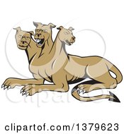 Clipart Of A Cartoon Three Headed Cerberus Devil Dog Hellhound Monster Royalty Free Vector Illustration