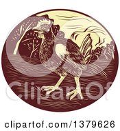 Clipart Of A Retro Woodcut Hen In A Brown And Yellow Oval Royalty Free Vector Illustration by patrimonio