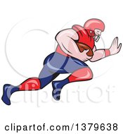 Poster, Art Print Of Cartoon White Male American Football Player Charging With The Ball