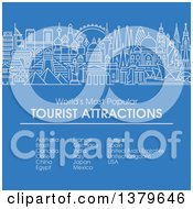 The Worlds Most Popular Tourist Attractions In Flat Design Over Blue With Text