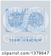 Poster, Art Print Of The Worlds Most Popular Tourist Attractions In Flat Design Over Gray With Text