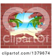 Poster, Art Print Of Hole In A 3d Brick Wall Revealing A Tropical Beach