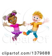 Poster, Art Print Of Happy White Boy And Black Girl Dancing