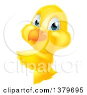 Poster, Art Print Of Cute Yellow Easter Chick Pointing Around A Sign