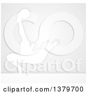 Clipart Of A White Silhouetted Male Soccer Player Diving To Kick A Ball Over Gray Royalty Free Vector Illustration