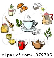 Sketched Circle Of Tea Items
