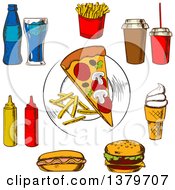 Clipart Of Sketched Fast Foods Royalty Free Vector Illustration