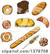Poster, Art Print Of Sketched Bread And Pastries