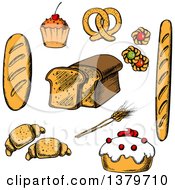 Clipart Of Sketched Bread And Pastries Royalty Free Vector Illustration by Vector Tradition SM