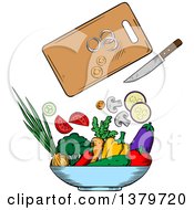 Sketched Salad And Ingredients