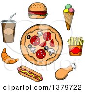 Poster, Art Print Of Sketched Circle Of Fast Foods