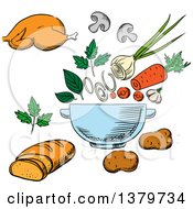 Clipart Of A Sketched Salad And Ingredients Royalty Free Vector Illustration