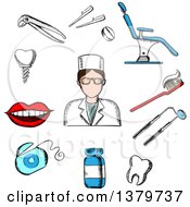 Clipart Of A Sketched Dentist And Elements Royalty Free Vector Illustration by Vector Tradition SM