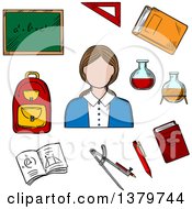Poster, Art Print Of Sketched Teacher And Items