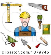 Poster, Art Print Of Sketched Construction Worker And Tools
