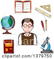 Poster, Art Print Of Sketched Teacher And Items