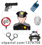 Poster, Art Print Of Sketched Police Officer And Icons