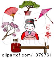 Clipart Of Sketched Japanese Icons Royalty Free Vector Illustration