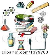 Clipart Of Sketched Knowledge Science And Education Elements Royalty Free Vector Illustration