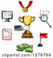 Clipart Of Sketched Finance And Business Items Royalty Free Vector Illustration
